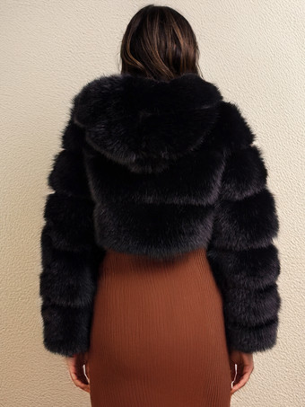 フード付きホワイトフェイクファージャケット ホットガールズショートコート 冬アウター レディース 2025