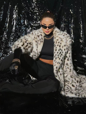 ヒョウ柄フェイクファーコート オーバーサイズラペル 冬用ベルト付きロングジャケット 2025年モデル