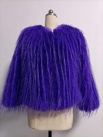 パープル フリンジ付きフェイクファーコート ジュエルネック 環境に優しい女性用冬用ジャケット 2025