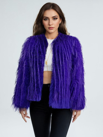 フリンジ付きフェイクファーコート ジュエルネック 環境に優しい女性用冬用ジャケット 2025