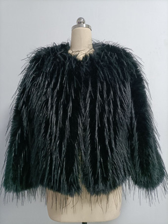 ブラック フリンジ付きフェイクファーコート ジュエルネック 環境に優しい女性用冬用ジャケット 2025