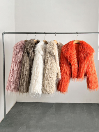 フェイクファーコート アプリコット 長袖 フェイクファージャケット 冬用コート