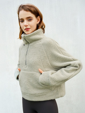 女性用パーカー ディープグレー 長袖 ジッパー ポリエステル フード付き スウェットシャツ