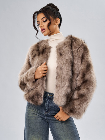 フェイクファーコート 長袖 カジュアル フェイクファージャケット ジュエルネック ホワイト レディースコート