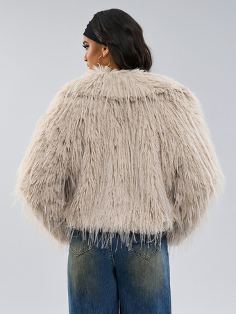 フェイクファーコート アプリコット 長袖 フェイクファージャケット 冬用コート