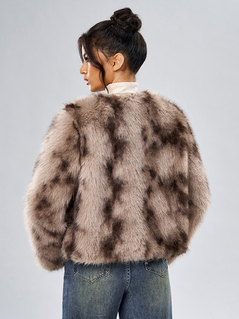 フェイクファーコート 長袖 カジュアル フェイクファージャケット ジュエルネック ホワイト レディースコート