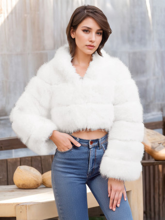 ホワイト フード付きホワイトフェイクファージャケット ホットガールズショートコート 冬アウター レディース 2025