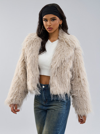 フェイクファーコート アプリコット 長袖 フェイクファージャケット 冬用コート