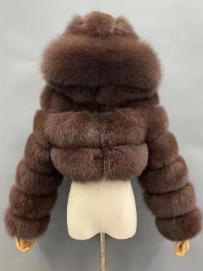 ブラウン フード付きホワイトフェイクファージャケット ホットガールズショートコート 冬アウター レディース 2025