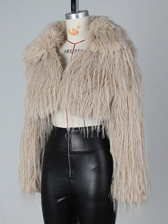 フリンジ付きフェイクファークロップドコート Vネック 冬ジャケット レディース 2025