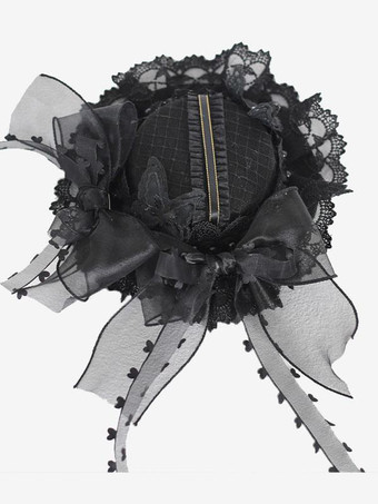 スチームパンクロリータ帽子黒弓フリルレースアクセサリーポリエステルロリータアクセサリー