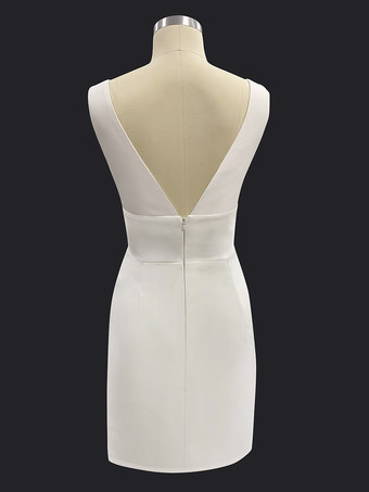 ショート ウェディングドレス 2025年 Vネック ノースリーブ シース ポリエステル ブライダルドレス 自由なカスタマイズ