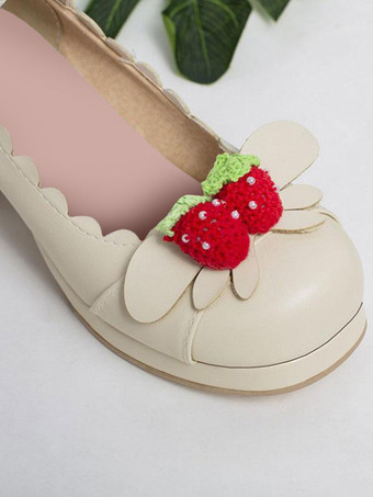 甘いロリータシューズイチゴPUレザーチャンキーヒールロリータシューズ