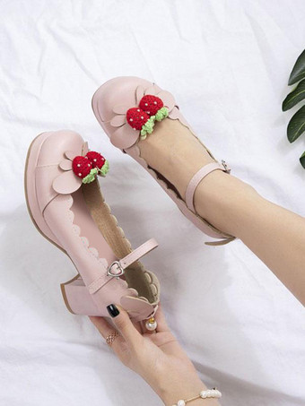 Süße Lolita-Schuhe Erdbeer-PU-Leder-Lolita-Schuhe mit klobigem Absatz