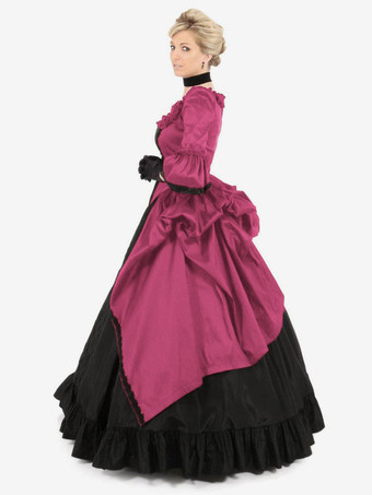 ブルゴーニュのレトロな衣装レース ポリエステル ドレス女性のレトロなチュニック マリー ・ アントワ ネット衣装パーティー ウエディング ドレス バーガンディ