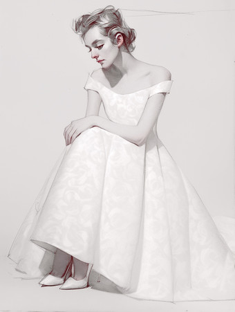 シンプルなウェディングドレス ポリエステル バトーネック フラワー Aライン ブライダルドレス