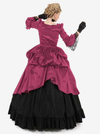 ブルゴーニュのレトロな衣装レース ポリエステル ドレス女性のレトロなチュニック マリー ・ アントワ ネット衣装パーティー ウエディング ドレス バーガンディ