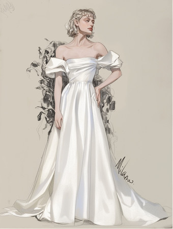 シンプルなウェディングドレス プリンセスシルエット ストラップレス ショートスリーブ 30cm ブライダルガウン