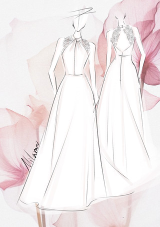 ボヘミアンウェディングドレス ポリエステルアップリケ ボールガウン トレーン付き ナチュラルウエスト バックレス ノースリーブ デザインネックライン アイボリー