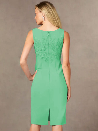 花嫁の母親のためのパーティードレス ジュエルネック ノースリーブ ショート レース 膝丈 ウェディングゲストドレス