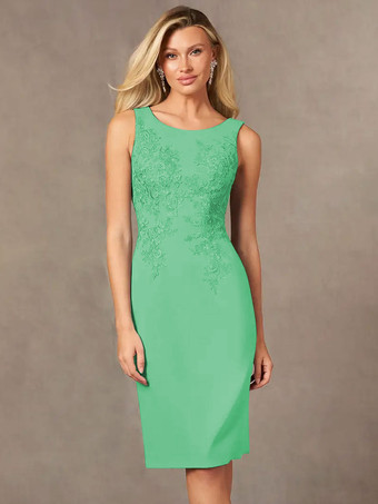 花嫁の母親のためのパーティードレス ジュエルネック ノースリーブ ショート レース 膝丈 ウェディングゲストドレス