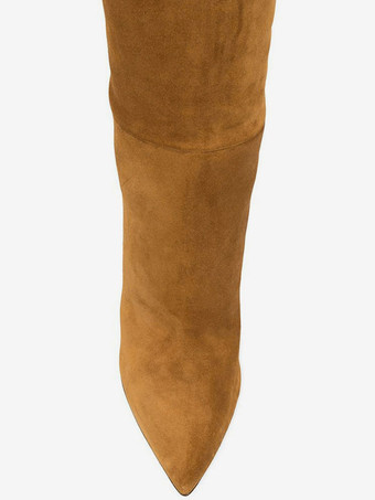 レディース マイクロスエード ハイヒールブーツ ポインテッドトゥ 膝丈ブーツ