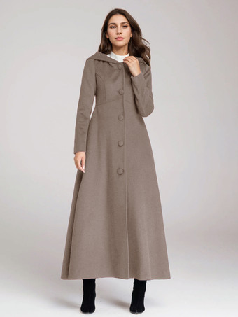 ラクダ色 ウール混紡コート フード付き ダークネイビー Aライン フレア マキシ アウター レディース 2025