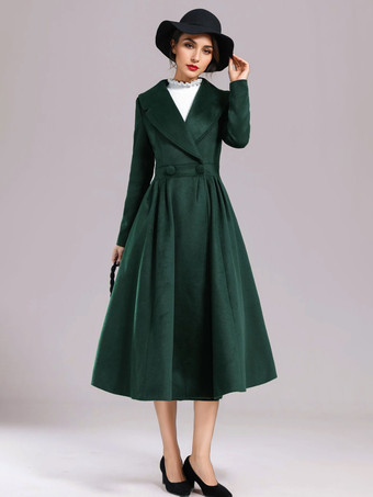 ウールブレンド フレアコート ブラック ワイドラペル Aライン 冬 ミディ丈 アウターウェア レディース 2025