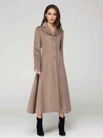 ウール混紡コート ケープ付き クラシックラペル エレガント キャメル 冬用ロングアウター レディース 2025