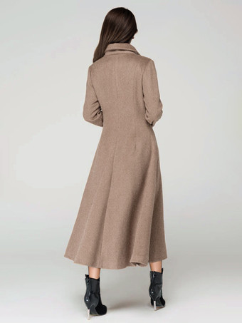 ウール混紡コート ケープ付き クラシックラペル エレガント キャメル 冬用ロングアウター レディース 2025