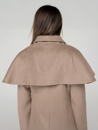 ウール混紡コート ケープ付き クラシックラペル エレガント キャメル 冬用ロングアウター レディース 2025