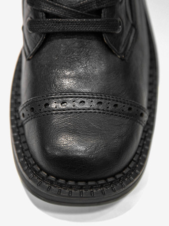 ブラック コンバット ニーハイブーツ レディース ラウンドトゥ バックルディテール レースアップブーツ