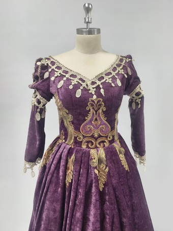 レトロコスチュームネイビーブルー刺繡マリーアントワネットポリエステル帽子ドレスコスチュームセットレトロパーティーウエディングドレス バーガンディ