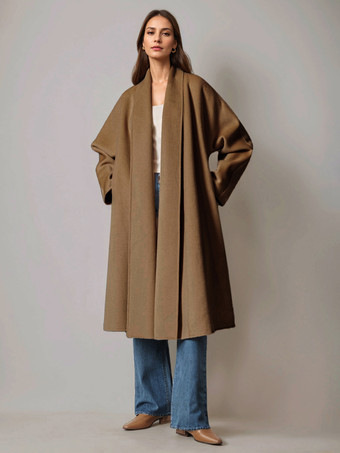 ブラウン バーガンディ ウール カシミア ブレンド ラップコート レディース ラペル エレガント ベルト付き ダブルフェイス 冬アウター 2025