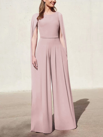 ピンクカクテルドレス付き美しいジャンプスーツフロアレングスVネックポリエステル