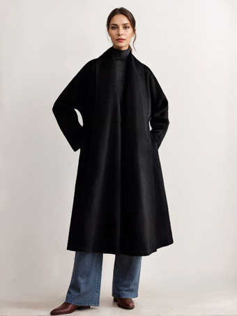 ブラック バーガンディ ウール カシミア ブレンド ラップコート レディース ラペル エレガント ベルト付き ダブルフェイス 冬アウター 2025