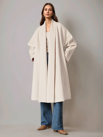 ホワイト バーガンディ ウール カシミア ブレンド ラップコート レディース ラペル エレガント ベルト付き ダブルフェイス 冬アウター 2025