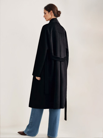 バーガンディ ウール カシミア ブレンド ラップコート レディース ラペル エレガント ベルト付き ダブルフェイス 冬アウター 2025