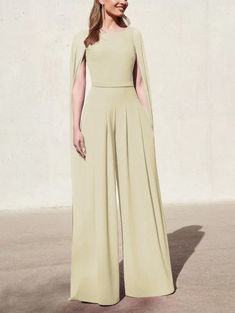 シャンパンカクテルドレス付き美しいジャンプスーツフロアレングスVネックポリエステル