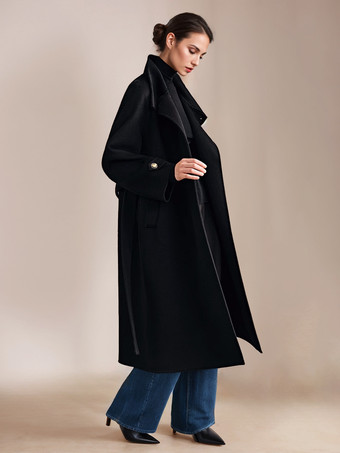 ホワイトウールカシミアブレンドコートスタンドカラーダブルフェイスベルト付き冬アウターレディース2025