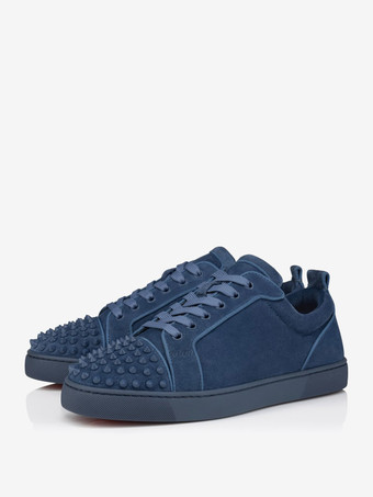 ブルー メンズ ブラック スエード ロートップ スニーカー フロントリベット レースアップシューズ