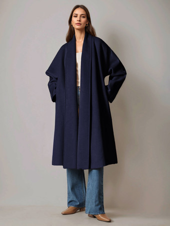 ダークネイビーバーガンディ ウール カシミア ブレンド ラップコート レディース ラペル エレガント ベルト付き ダブルフェイス 冬アウター 2025