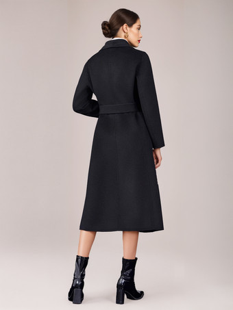 ウール カシミア ブレンド コート ベルト付き キャメル ワイドラペル 冬 ダブルフェイス アウターウェア レディース 2025