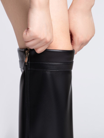 ブラックニーハイブーツ レディース ラウンドトゥ ウェッジヒールブーツ