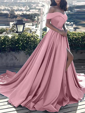 サーモンピンクイブニングドレス ボートネック Aライン ベビーブルー パーティードレス サテン ファスナー トレーン付き 半袖 30cm フォーマルドレス 演奏会ドレス 結婚式 二次会ドレス 発表会 プリーツ ウェディング