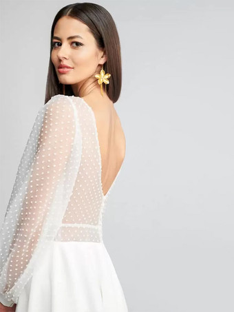 ショートウェディングドレス ショートVネック ロングスリーブ ショートチュール ショートブライダルドレス