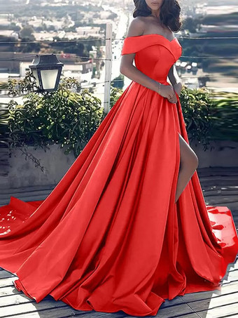 レッド イブニングドレス ボートネック Aライン ベビーブルー パーティードレス サテン ファスナー トレーン付き 半袖 30cm フォーマルドレス 演奏会ドレス 結婚式 二次会ドレス 発表会 プリーツ ウェディング