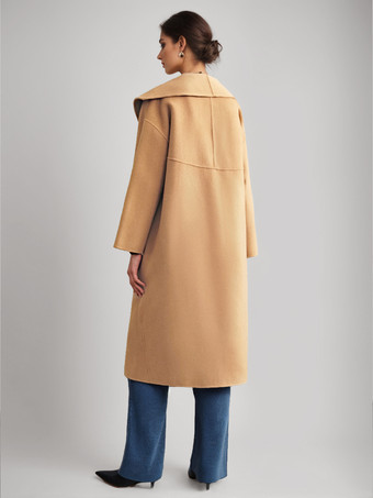 ウール カシミア ブレンド コート ホワイト ワイドラペル ダブルフェイス ベルト付き 冬アウター レディース 2025