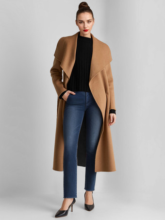 ラクダ色 ウール カシミア ブレンド コート レディース ブラック ワイドラペル ダブルフェイス 冬 ロング アウター 2025