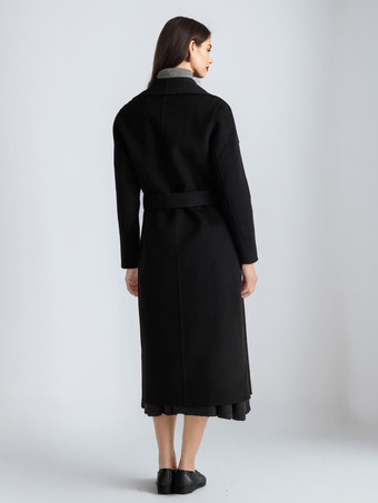 ウール カシミア ブレンド コート レディース ブラック ワイドラペル ダブルフェイス 冬 ロング アウター 2025